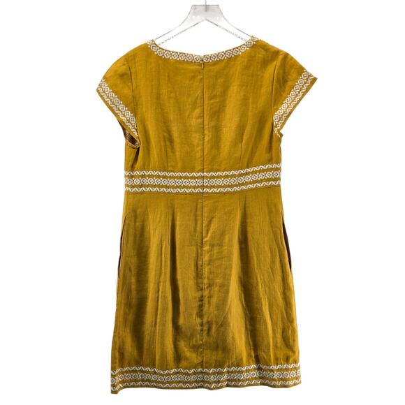 Boden Shift Dress Women 10 NEW 100% Linen Shift Mini Tuscan Yellow Embroidered - Picture 6 of 13